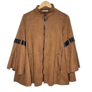 Joseph Ribkoff Size 8 Brown Vegan Suede Swing Jacket Bell Sleeves Full Zip‎